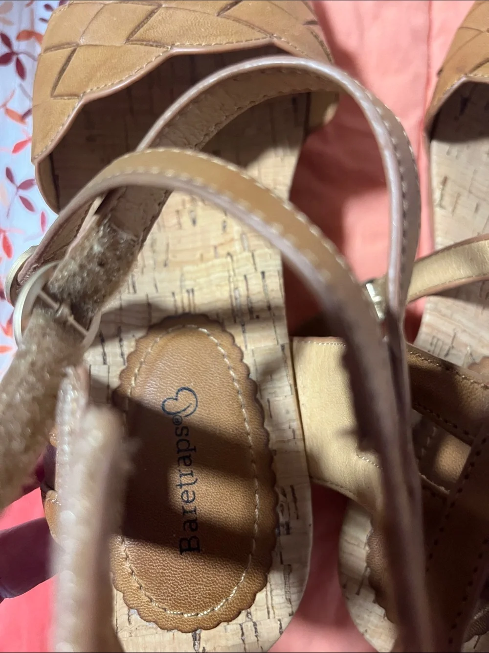 BareTraps Tan Woven Cork Wedge Sandals